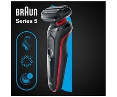 Barzdaskutė Braun Series 5 50-R1000s, Foil shaver, Juodas, Raudona, AutoSense, Mygtukai, LED, Baterija