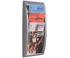 Brošiūrų laikiklis/įstrižas padėklas Paperflow® A4 formato su 4 skyriais, vertikalus, pilkas/skaidrus