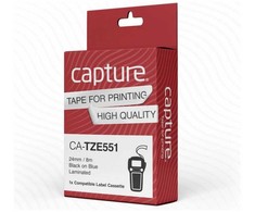 Capture 24 mm x 8 m juoda juosta mėlyname fone