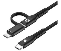 Celly 2-i-1-kabelis USB-C - USB-C/Lightning 100W 2m Svart