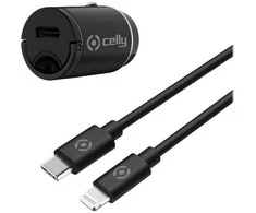 CELLY CCMINILIGHT ? CAR CHARGER USB-C+USB-C TO LIGHTNING CABLE 20W [PRO POWER]