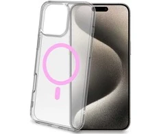 Celly „Gelskinmag“ magnetinis dėklas „MagSafe iPhone 16 Pro Max“, skaidrus + rožinis