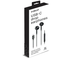 Celly UP1300TYPEC - USB-C stereofoninės laidinės ausinės, laidinės, skambučiai / muzika, 20–20000 Hz, 50 g, laisvų rankų įranga, juodos