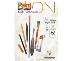 Clairefontaine Paint-On Block A6 250 gramų 15 balto popieriaus lapų, daugiafunkcinė technika, viršutiniai klijai