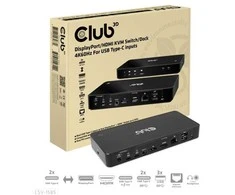 Club 3D Club3D KVM jungiklis 4K60Hz 2x USB-C> HDMI/DP/3xUSB/2xUSB-C/LAN mažmeninė prekyba