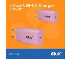 „Club 3D“ „Club3D Lifestyle“ įkroviklis USB-C, 30 vatų, 2 vnt., rožinis, mažmeninė kaina