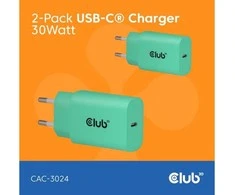 Įkroviklis Club 3D Club3D Lifestyle kroviklis USB-C 30Watt 2 vnt. žalia retail