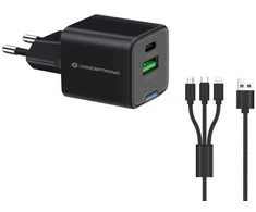 Įkroviklis Conceptronic CONCEPTRONIC Ladegerät 2Port 33W,1xUSB-C,1xUSB-A +3-in-1 sw