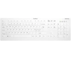 „Contour Design Contour Active Key QuickClean“ medicininė klaviatūra su nuimamu dangteliu, viso dydžio belaidė, balta, PN C8112, viso dydžio (100 %), belaidė, radijo dažnių belaidė, žirklinio mygtuko jungiklis, QWERTY, balta