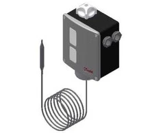 DANFOSS termostatas RT101 temperatūros diapazonas 25–90 °C, 2 metrų kapiliarinis vamzdelis, automatinis atstatymas, IP66, AC1=10A
