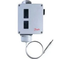 DANFOSS termostatas RT107 temperatūros diapazonas 70–150 °C, 2 metrų kapiliarinis vamzdelis, automatinis atstatymas, IP66, AC1=10A