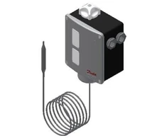 DANFOSS termostatas RT101 temperatūros diapazonas 25–90 °C, 2 metrų kapiliarinis vamzdelis, automatinis atstatymas, IP66, AC1=10A