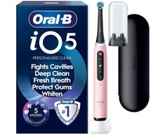 „Oral B iO5“ elektrinis dantų šepetėlis – rožinis – 1 šepetėlio galvutė, aukščiausios kokybės kelioninis dėklas