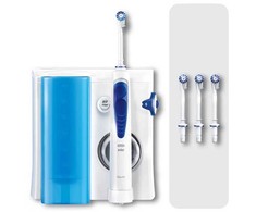 Oral-B „Oxyjet“ suaugusiųjų besisukantis-vibruojantis dantų šepetėlis su burnos irigatoriumi, baltas, „Bluetooth“