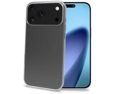 Celly iPhone 17 Pro Max dėklas su geliniu TPU lietimui jautriu stikliuku, skaidrus