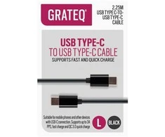 Dėklas Screenor GRATEQ USB C - USB C LATAUSKAAPELI QUICK 2.25M Juodas