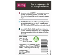 Dėklas Screenor GRATEQ USB-C - USB-C KABELIS 5A QUICK 0.5M Juodas