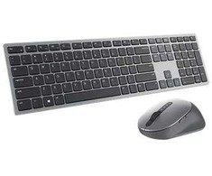 „DELL Premier“ daugiafunkcinė belaidė klaviatūra ir pelė – KM7321W – JK (QWERTY), viso dydžio (100 %), belaidė, radijo dažnio belaidis ryšys + „Bluetooth“, QWERTY, pilka, titano spalvos, pelė pridėta