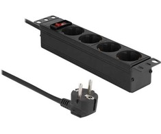 Delock 10" Steckdosenleiste 4-fach mit Schutzkontakt Schalter 1 HE juodas