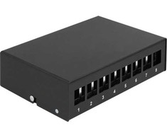 „DeLOCK Keystone“ komutacinė panelė, 8 prievadų, juoda, juoda, metalinė, 112,5 mm, 158,5 mm, 45,2 mm