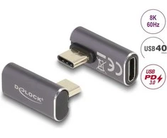 Delock USB Adapteris 40 Gbps USB Type-C™ PD 3.0 100 W - Stecker zu Buchse gedreht gewinkelt links / rechts 8K 60 Hz Metall