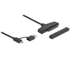 „DeLOCK“ USB į SATA 6 Gb/s keitiklis su USB C tipo arba USB A tipo jungtimi, 0,3 m, SATA III, SATA 22 kontaktų, USB C tipo (USB 3.2 1 kartos), kištukas/lizdas, juodas