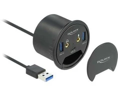 Delock 3 prievadų stalo šakotuvas, 1 x USB Type-C™ ir 2 x USB Type-A + HD garso prievadai