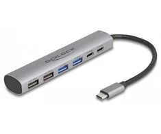 HUB USB Delock Delock 6 Port USB Hub mit 4 x USB Typ-A Buchse und 2 x USB Type-C Buchse