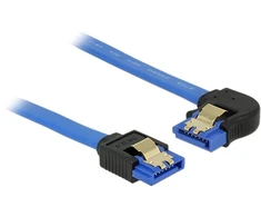 KABELIS SATA DATA III (6GB/S) F/F 70CM Z ZATRZASKAMI METALOWYMI KAMPINIS LEWO/PROSTO Mėlynas DELOCK