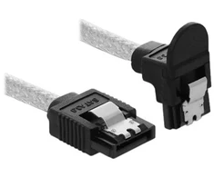 Delock SATA 6 Gb/s Kabelis gerade auf unten gewinkelt 20 cm transparent
