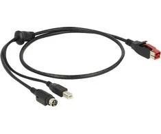 Delock PoweredUSB Kabelis Stecker 24 V > USB Typ-B Stecker + Hosiden Mini-DIN 3
