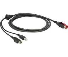 Delock PoweredUSB Kabelis Stecker 24 V > USB Typ-B Stecker + Hosiden Mini-DIN 3
