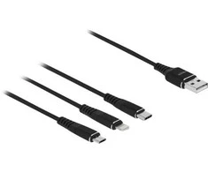 Delock USB įkrovimo laidas 3 viename, skirtas Lightning™ / Micro USB / USB Type-C™ 1 m juodas