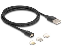 Kabelis USB Delock USB-A - USB-C + microUSB + Lightning 1 m Juodas (88165)
