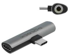 Adapteris USB Delock USB-C - Jack 3.5mm + USB-C Pilka (64186)
