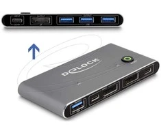 „Delock“ „DisplayPort KVM“ jungiklis, 8K, 30 Hz, su USB, 5 Gbps
