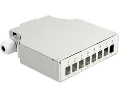 Delock Fiber Optic Distribution Box for DIN rail 8 port pilkas, Piggy-back connector, Straight, Female, Metal, 126 mm