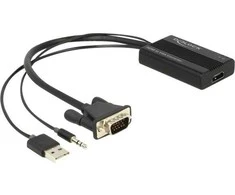 „DeLOCK“ HDMI į VGA adapteris su garsu, 25 cm, 0,25 m, HDMI A tipo (standartinis), VGA (D-Sub) + 3,5 mm + USB A tipo, lizdas, kištukas, tiesus