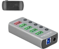 HUB USB Delock Hub USB 5 Gbps su 4 Portami + 1 Portem ładowania + 1 Portem USB-C PD 3.0 su przełącznikiem i podświetleniem
