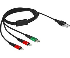 „Delock“ USB įkrovimo laidas „3 viename“ nuo A tipo iki 2 x „Lightning“ / „C“ tipo USB laidas, 1 m