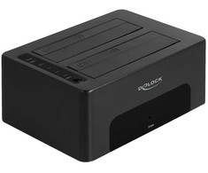 „DeLOCK“ USB dviguba prijungimo stotelė 2 x SATA HDD / SSD diskams su klonavimo ir trynimo funkcija, HDD / SSD korpusas, 2,5 / 3,5 colio, serijinis ATA, 5 Gbit/s, USB jungtis, juoda