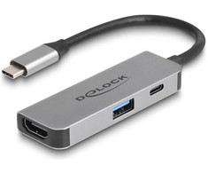 Delock USB C tipo į HDMI 4K 60 Hz adapteris su USB A tipo ir USB C tipo jungtimis, PD 95 W