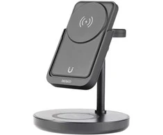 Magnetinis belaidis įkroviklis DELTACO 3in1, nuimama išorinė baterija, skirtas iPhone/Apple laikdodžiams/ausinėsm, juodas / QI-1045
