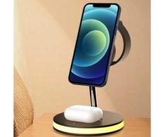 3-in-1 magnetinis belaidis įkroviklis DELTACO, telefonas/TWS/laikrodis, LED lemputė / QI-1041
