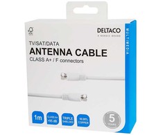 Deltaco Antenos kabelis, F jungtis, A+ KLASĖS, 1 m, baltas