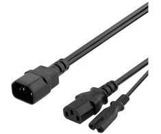 Deltaco Y-Splitter maitinimo laidas nuo C14 iki C13+C7, 0,2m, juodas