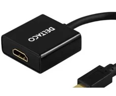 Deltaco DP-HDMI1, 0.18 m, mini DisplayPort 20-pin, HDMI 19-pin, vyriškas, moteriškas, aukso