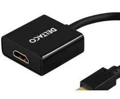 Deltaco DP-HDMI1, 0.18 m, mini DisplayPort 20-pin, HDMI 19-pin, vyriškas, moteriškas, aukso
