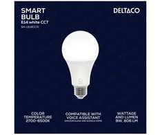 Deltaco SH-LE27CCTC, Išmanioji lemputė, „Wi-Fi“, Balta, 802.11b, 802.11g, „Wi-Fi 4“ (802.11n), E27, A formos