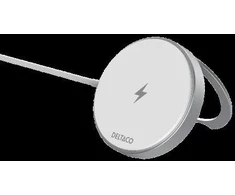 Belaidis greitasis įkroviklis DELTACO su magnetu ir stovu, įkrovimas iki 15 W, baltas / QI-1042 / 1902338